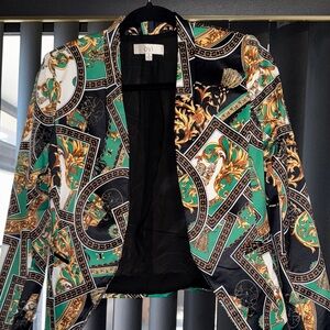 Ovi Women's Elegant Baroque Blazer - Black, Green, Gold